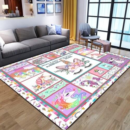 Cartoon Kid Game Carpet Unicorn 3D Printed Carpets for Living Room Bedroom Area Rugs Child play Mat Kids playing Large Floor Rug