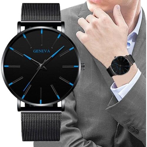 Top European And American Fashion Minimalist Ultra-thin Mens Watch Stainless Steel Business Mesh Strap Casual Quartz Watch