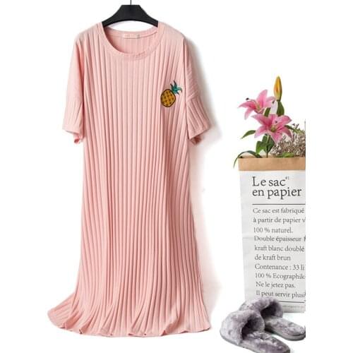 New Spring Summer Plus Size Nightgown for Women 2020 Embroidery Short Sleeve Cotton Dress Pregnant Lady Loose Home Clothes JS856