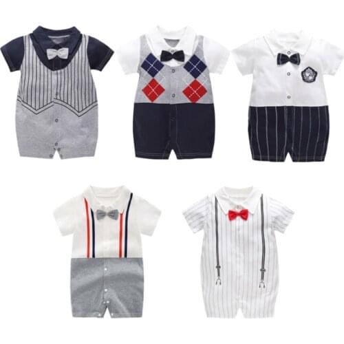 Newborn baby clothing jumpsuit 2021 summer fashion baby boy short-sleeved romper navy collar British gentleman romper