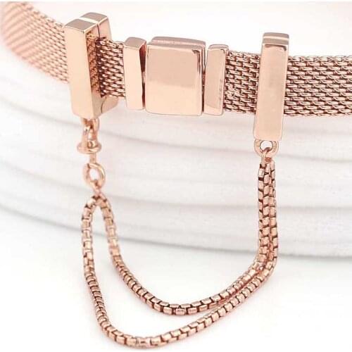 Original Rose Reflexions Safety Chain Clip Stopper Beads Fit 925 Sterling Silver pan Bead Charm Bracelet Bangle Diy Jewelry