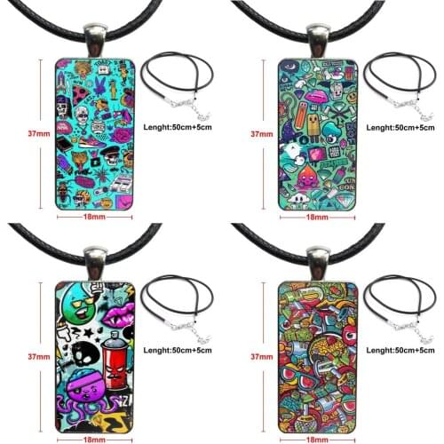 Comic Necklace With Steel Plated Glass Cabochon Choker Long Pendant Rectangle Necklace For Women Wedding