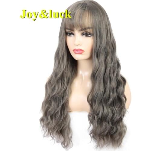 Joy&luck Wavy Hair Long Black Wave Wigs With Bangs For Women Synthetic Natural Hair Wig Daily Use