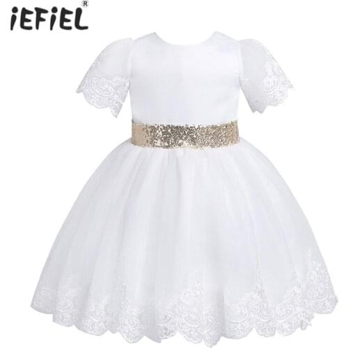 Newborn Infant Baby Girls Dress Embroidered Short Sleeves Bowknot Flower Girl Dress Birthday Spring Party Tutu Princess Dresses