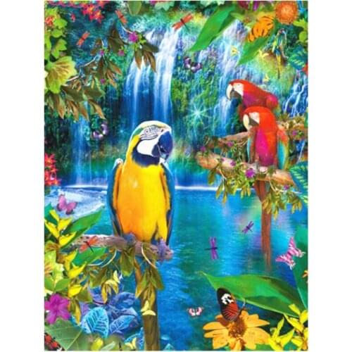 Parrots diamond painting waterfall mosaic embroidery cross stitch birds rhinestone picture puzzle drawing wall decor craft gifts