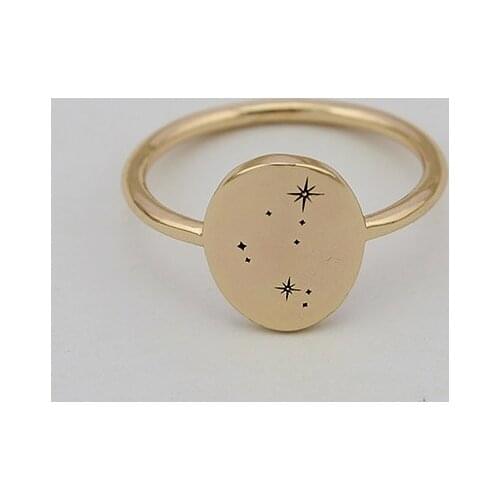 Simple Personality Capricorn Zodia Oval Gold Plated Engraved Ring Ladys Finger Ring