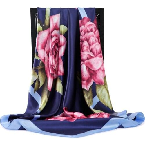 Luxury Brand Silk Scarf Women Fashion Print Flower Foulard Satin Shawl Scarfs Big Size 90*90cm Square Head Scarves Handkerchief