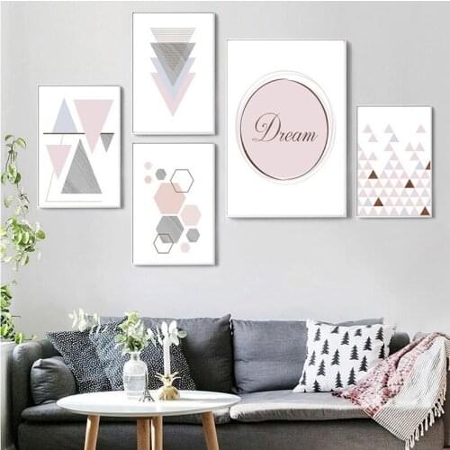 Pink Gray Geometric Abstract Wall Art Posters Nordic Canvas Painting Print Simplicity Picture For Living Room Modern Home Decor