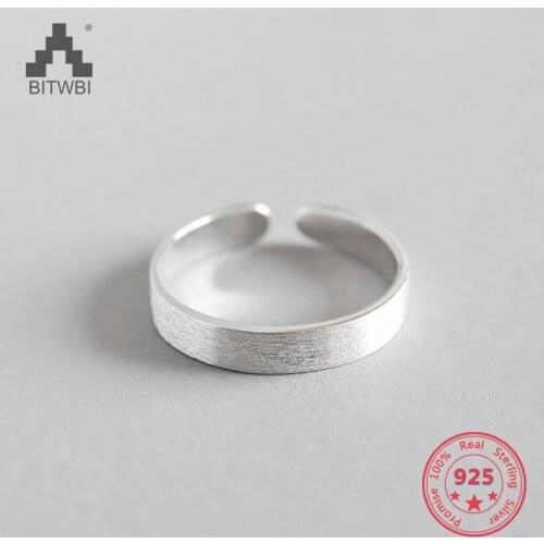 S925 Sterling Slver Fashion Personality Simple Plain Brushed Opening Ring