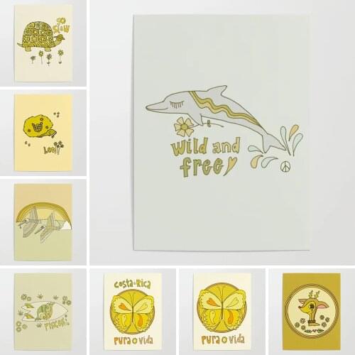 Self-adhesive Wall Stickers Painting Wall Butterfly Art HD Printing Go Slow Turtle Poster Animal Letter Living Room Decoration