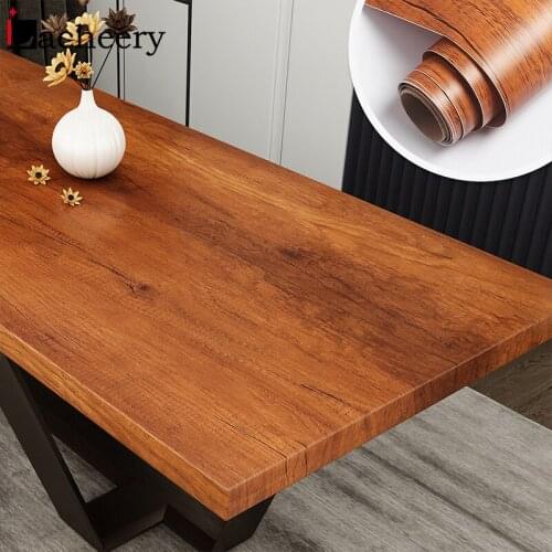 Wood Grain Dining Table Wallpaper Self Adhesive Waterproof Vinyl Wardrobe Cabinet Countertop Door Stickers Room Decoration Film