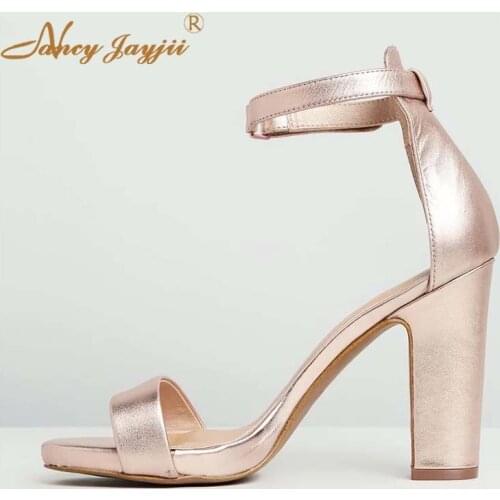 Nancyjayjii Women Shoes Adult Ladies Sandals Patent Leather Solid Super High Square heels Hook&Loop Sexy Mature Casual 2019