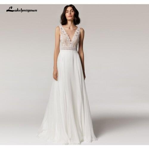 Sexy Lace Bodice Backless Beach Wedding Dresses 2021 Vestito da Donna V Neck Sexy Bohemian Bridal Dress Backless Vestidos Boda