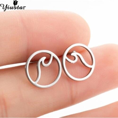 Simple Round Design Sea Wave Earings Geometric Ocean Surf Stud Earrings Stainless Steel Jewelry Surfer Gift Wholesale