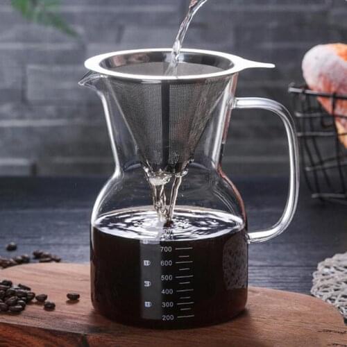 Glass Coffee Kettle With Stainless Steel Filter Drip Brewing Chemex Hot Brewer Coffee Pot Dripper Barista Pour Over Coffee Maker
