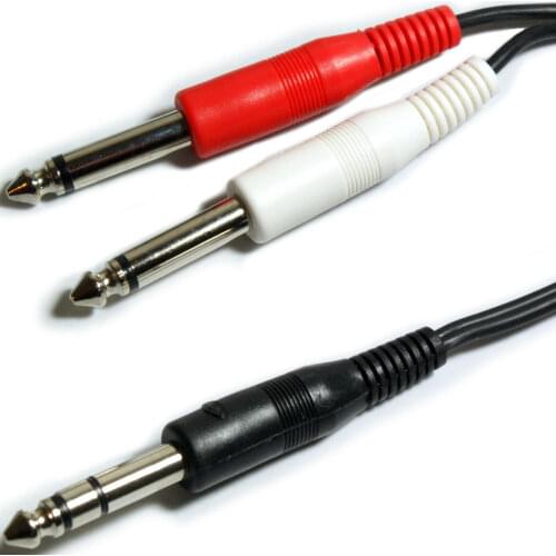 6.35 mm to 2 x 6.35 mm, Gold-Plated6.35mm 1/4" TRS Male to Dual 6.35mm 1/4" TS Male Mono Insert Cable Stereo Audio Adapter