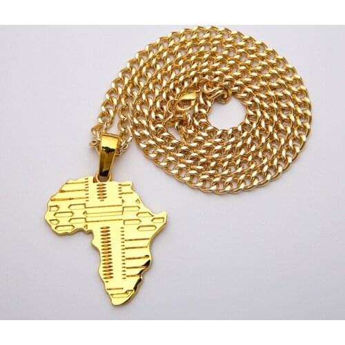2021 Rhinestones with jewelry, European and American necklaces, hip-hop, African map pendant, fashionable mens cool Necklace