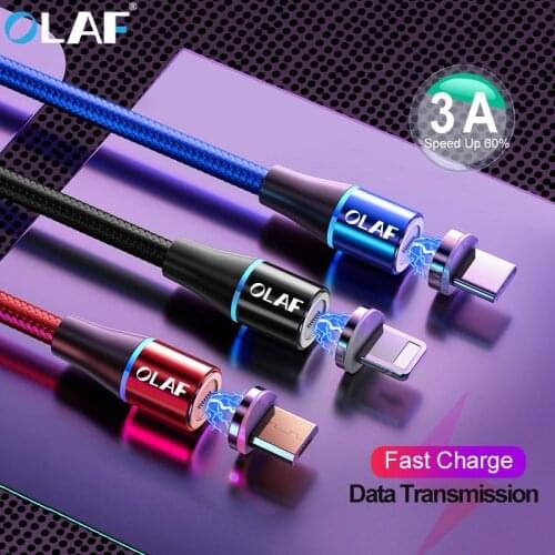 OLAF LED 3A Magnetic Cable for iPhone Samsung Huawei Xiaomi Micro usb Type c Quick Charge 3.0 Fast magnetic usb charging cable
