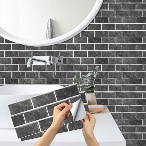 Vintage Black Marble 3D Wall Stickers Brick Pattern Self Adhesive Tiles PVC Waterproof Oil Proof Kitchen Bathroom Classic Decor
