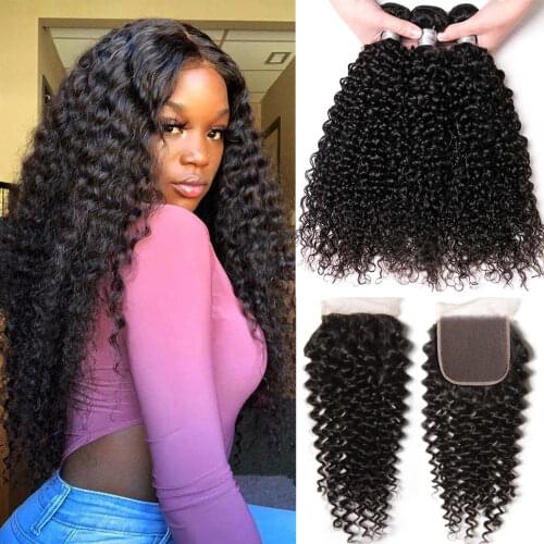 Jaycee Hair Peruvian Kinky Curly Bundles With Closure 3 Bundles With Closure Remy Human Hair Bundles With Closure Extensions