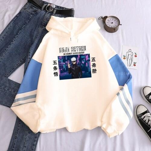 Japan Anime Jujutsu Kaisen Satoru Gojo Manga Hoodies Sweatshirts For Men Cool Cartoon Graphic Harajuku Winter Patchwork Hoodies