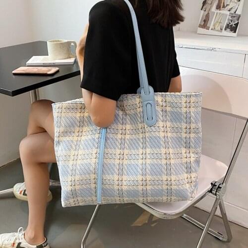 Women Woolen Shoulder Bag Casual Canvas Tote Bags Big Soft Fabric Shopper Bag Lady Large Capacity Cotton Cloth Handbag Grand Sac