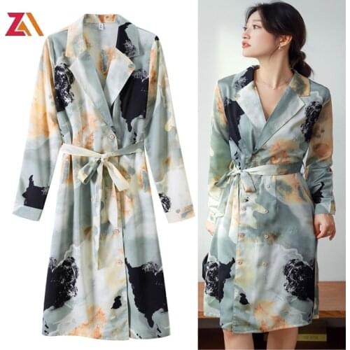 ZALady Aesthetic vintage printed midi shirt dresses for women autumn office work long sleeve v-neck traf zevity basic dress robe