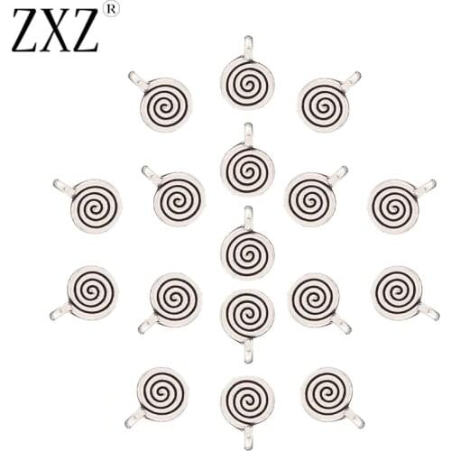 ZXZ 50pcs Tibetan Silver Spiral Circle Charms Pendants Beads for DIY Bracelet Necklace Jewelry Making Findings Accessories