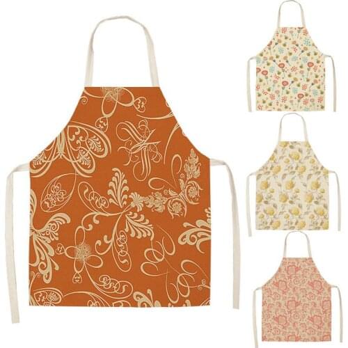 1 Pcs Floral Pattern Kitchen Aprons Woman Adult Kids Cotton Linen Bibs Home Cooking BBQ Apron Cleaning Accessory WQ186