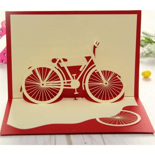10pcs/lot Creative 3D Foldable Bicycle Model Greeting Cards 3D Pop UP Card Handmade Kirigami & Origami Thanksgiving Day Gifts