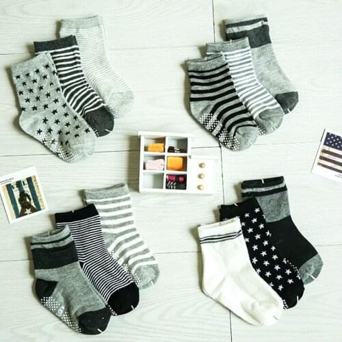 12pcs child sock Non-slip rubber point baby Striped star cotton socks style of high-quality cotton children socks 2-5y w087