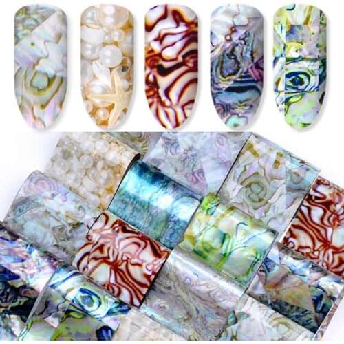 16pcs Marbled Nail Art Foil Sticker Transfer Tips Decorations abalone Sea shell decals