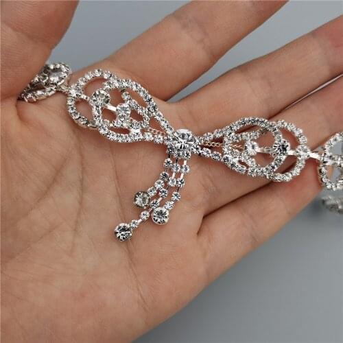 30cm Bowknot Tassel Rhinestone Crystal Chain Bling Diamante Diamond Trim Ribbon Gem Sparkle Wedding Dress Necklace Decoration
