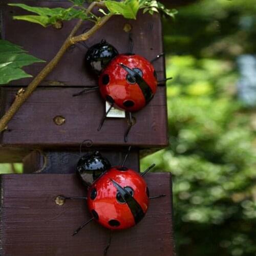 5Pc 10cm Ladybug Iron Hanging Wall Art Iron Sculpture Statue Ornament Garden