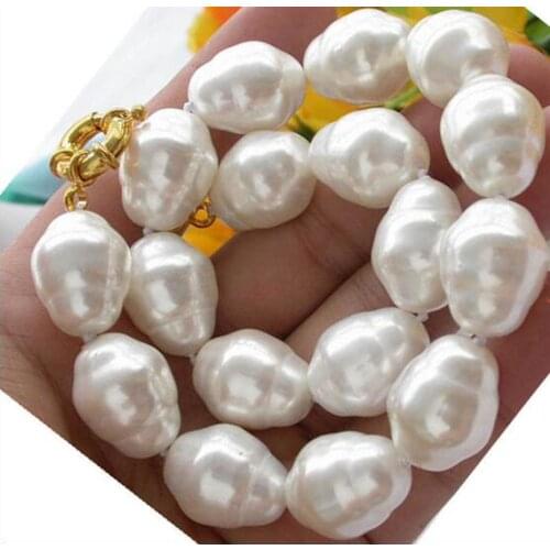 FASHION AAA 22MM WHITE BAROQUE SHELL PEARL NECKLACE 18"