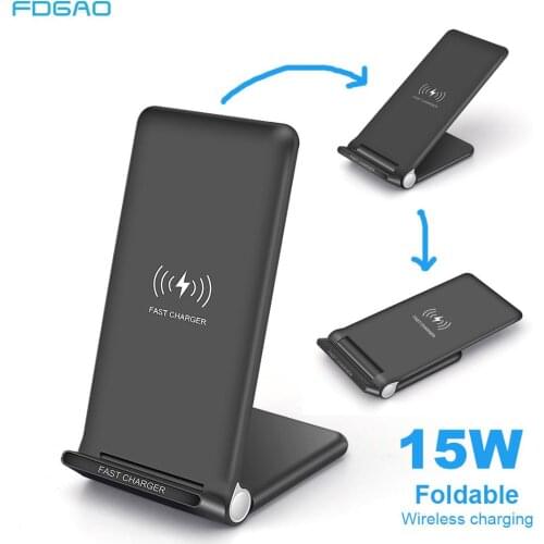 FDGAO Fast Qi Wireless Charger Foldable Charging Stand 15W For iPhone 12 11 XS Max XR X 8Plus Samsung S21 S20 S10 Galaxy Note 20
