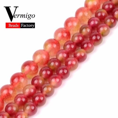 Natural Gem Watermelon Red Quartz Crystal Beads For Jewelry Making Semi Precious Stones Beads Diy Bracelet Charms Pearl 15"