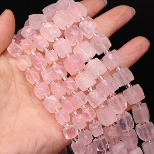 8mm Rose Quartzs Natural Stone Beads Faceted Rectangle Loose Spacer Bead for Jewelry Making Diy Bracelet Necklace Accessories
