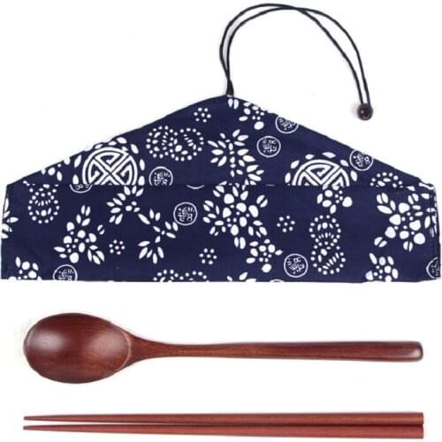 Wooden Spoon Natural Wood Chopsticks Soup Teaspoon Portable Dinnerware Cutlery For Kitchen Cooking Utensil Tool with Storage Bag
