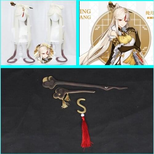 Genshin Impact Ningguang Wig Cosplay Hairpin Beige White 8-Shaped Bow Heat Resistant Hair Halloween Role Play wigs Carnival NEW