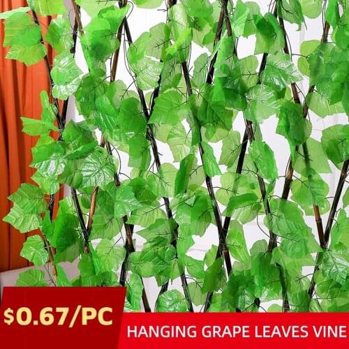12pcs/lot Artificial Plants Grape garland liana Greens Rattan Fake Vines Hanging silk Greenery Leaves Garden Wedding wall Decor