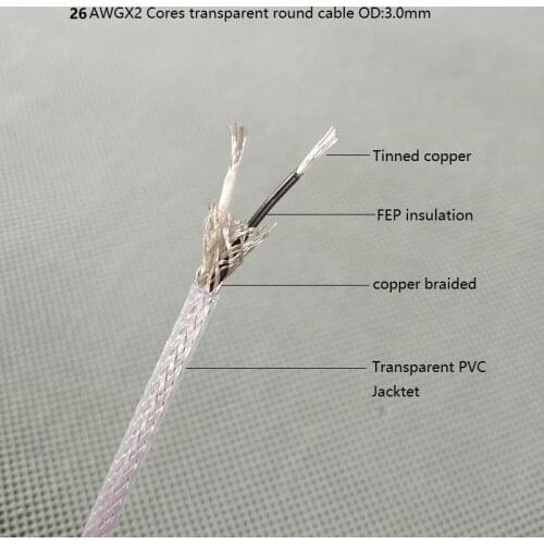 26AWG*2C FEP insulation+ transparent PVC shielded cable electrical wire pendant lamp led power cable lighting accessories