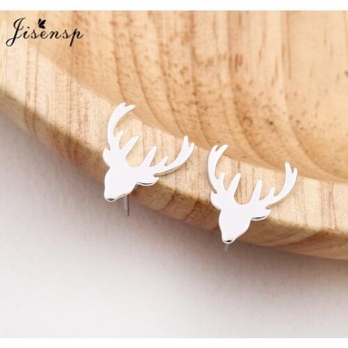 Jisensp Vintage Fashion Deer Stud Earrings for Women Vintage Elk Earrings Stainless Steel Jewelry Christmas Accessories Gifts
