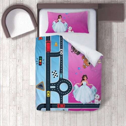 Duvet Cover Set Bedding Set Pillow Case for Baby and Kids Room 3D Printed Blue Pink Princess Traffic Lamp Model 1402