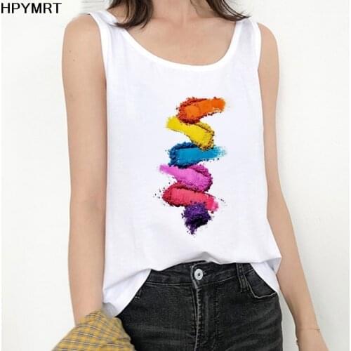 Women Sexy Vest Tank Tops Camisole Vogue cosmetic Print T-Shirts Streetwear Harajuku Casual Sleeveless Large Size Summer Female