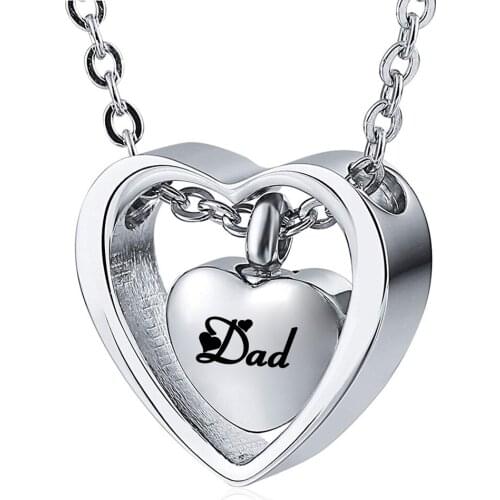 Custom Engraved Stainless Steel Jewelry Memorial Dad Heart Pendant Cremation Urn Necklace for Ashes Keepsake