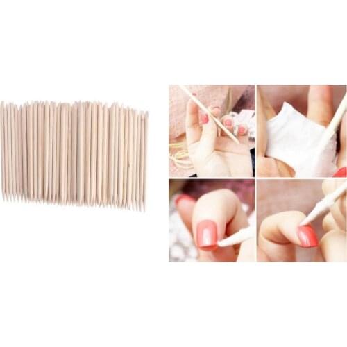 100 xSpade Shape Sharp Tip Two-End Orange Wood Stick Nail Art Cuticle Pusher Remover for Pedicure Manicures Nails Care Tool