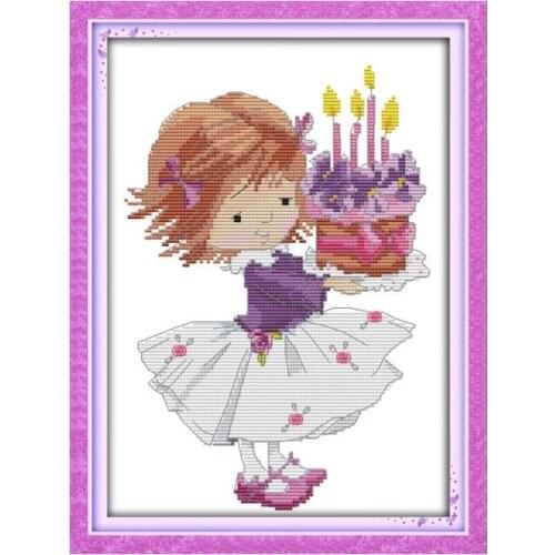 Cartoon Cartoon Sweet Girl Handmade Embroidery Cross Stitch Kit Birthday Cake Congratulations Friends Happy Birthday Drawing
