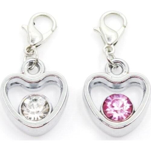 New Arrival 10pcs Mix Crystal Heart Dangle Charms Lobster Clasp DIY Bracelet Necklace Pendants Jewelry Hanging Charms