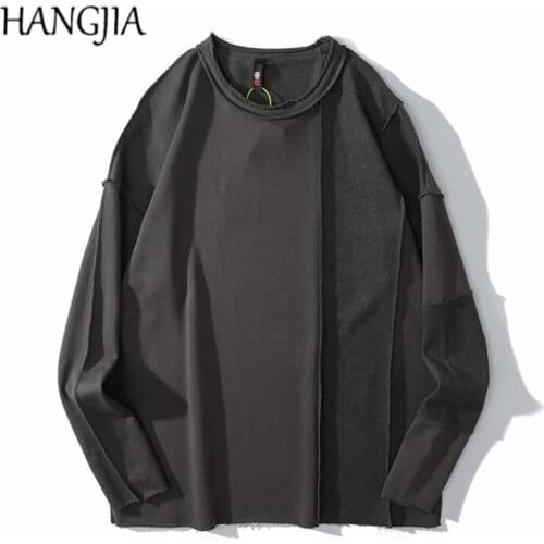 Autumn and Winter Streetwear Washed Distressed Reverse Stitching Sweatshirts Men and Women Solid Color Couples All-match Top